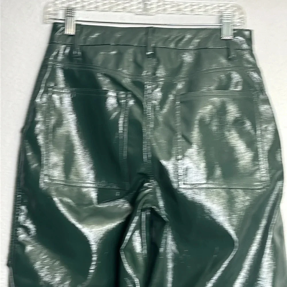 AFRM Wynn Wide Leg Pants Faux Leather Womens Size 25 High Waist Dark Green